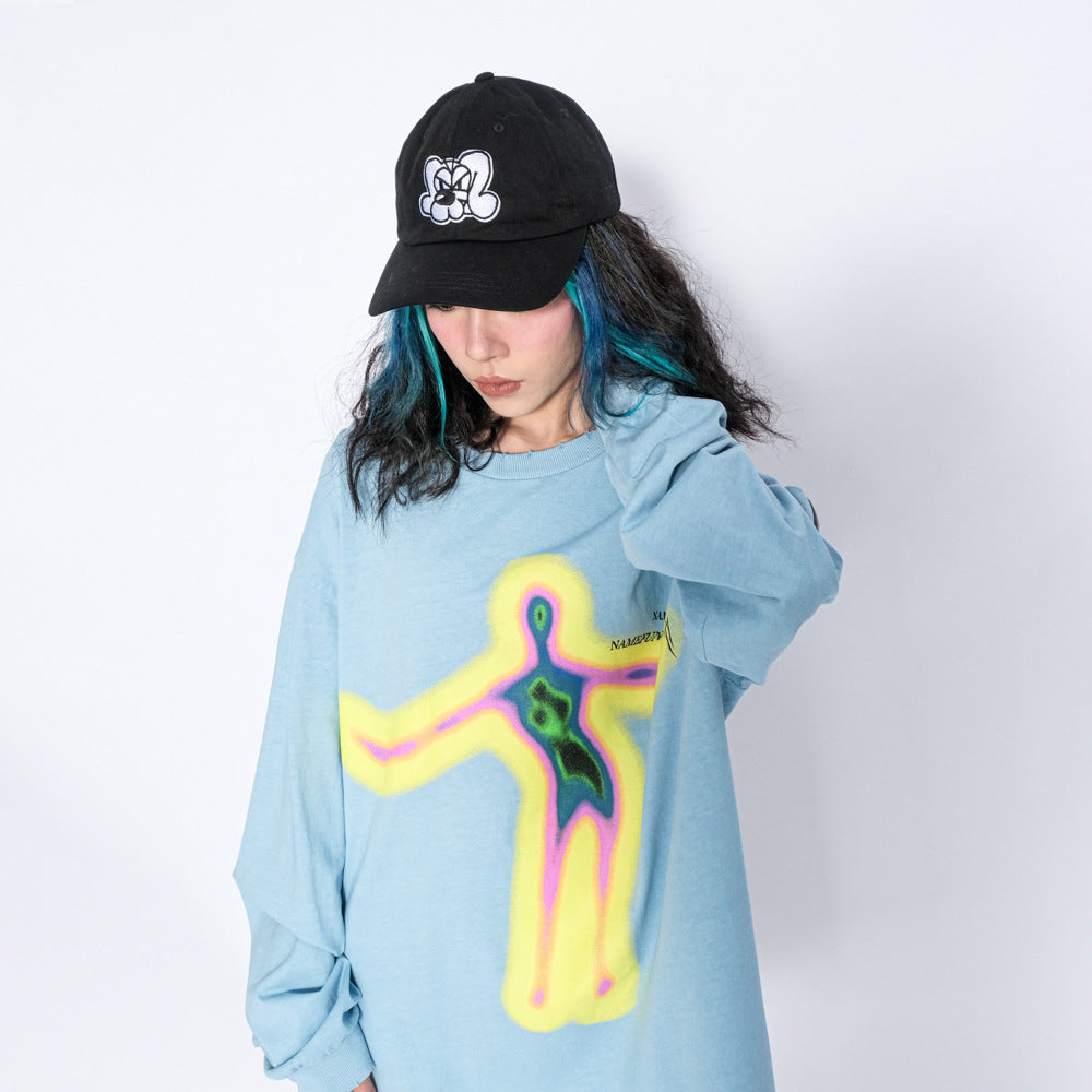 Men Long Sleeve T-Shirt Thermal Imaging Printing Loose Base Shirt