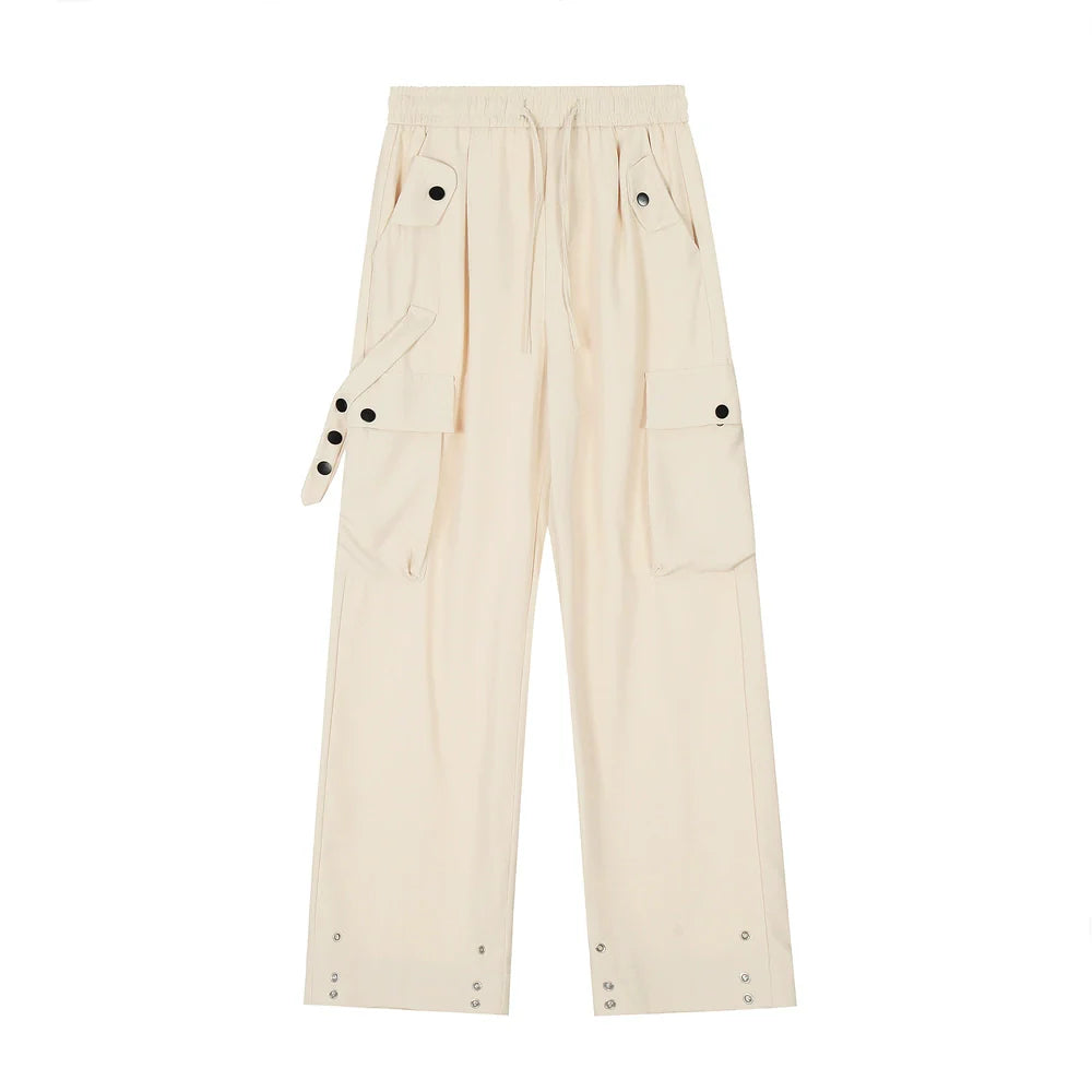 Men Sweatpants Summer Draped Casual Pants Boys Multi-Pocket Cargo Pants Spring and Summer Straight Loose-Fitting Wide-Leg Trousers