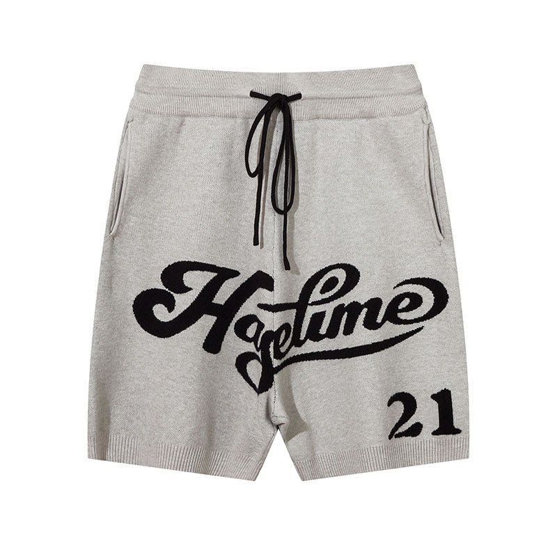 Men Shorts Hip Hop Letters Contrast Color Knitted Sports Shorts