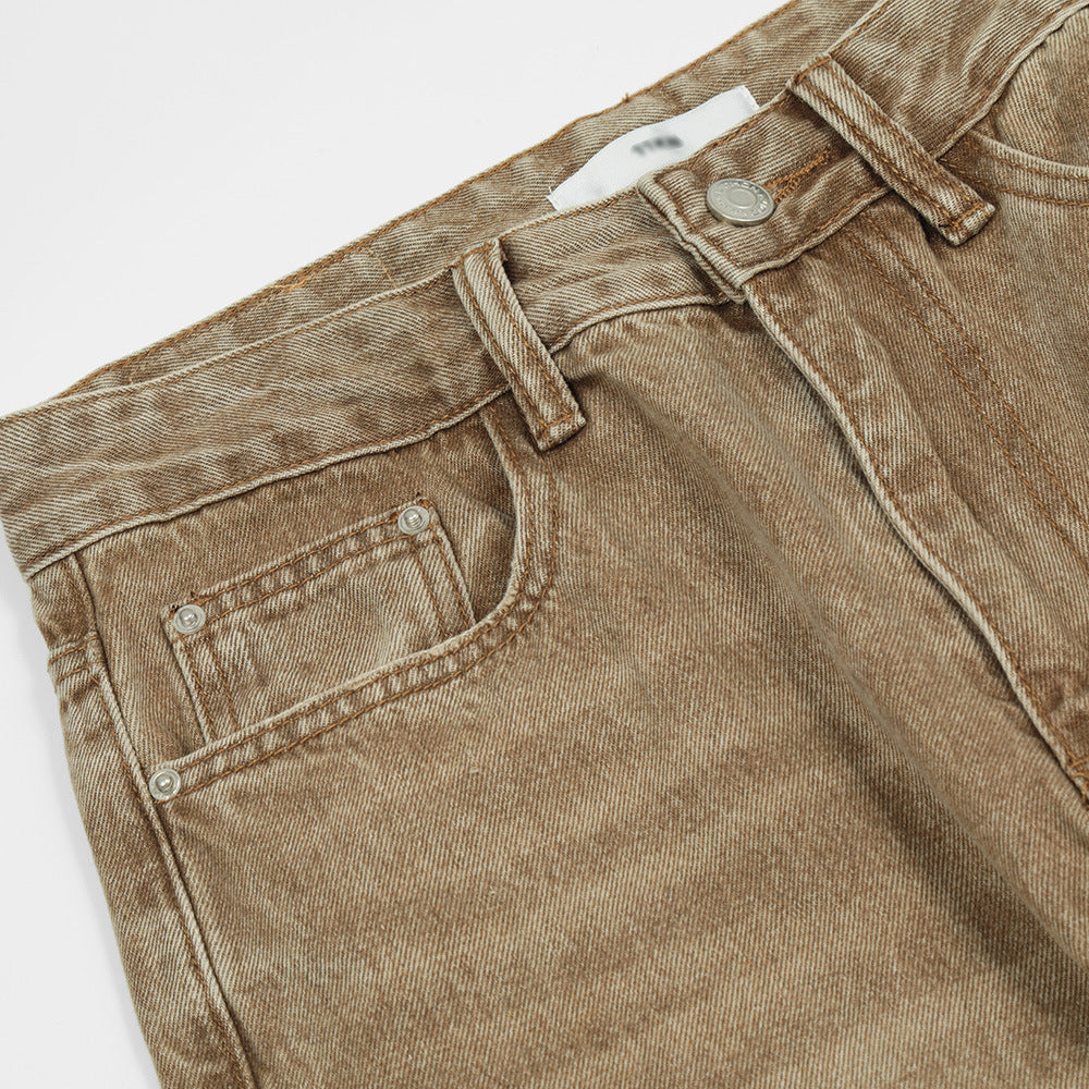 Men Jeans Vintage Washed Straight Wide Leg Loose and Simple