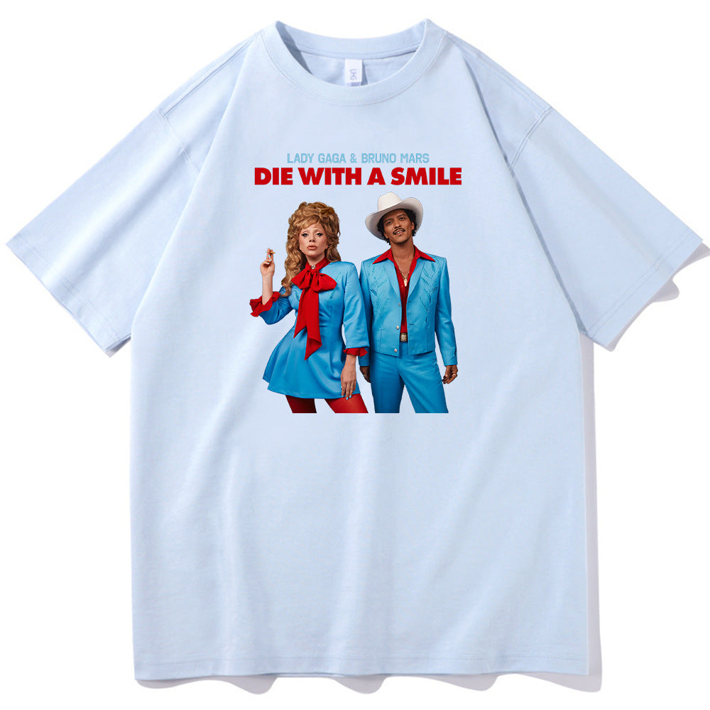 Lady Gaga Bruno Mars Die With A Smile T-shirt O-Neck Short