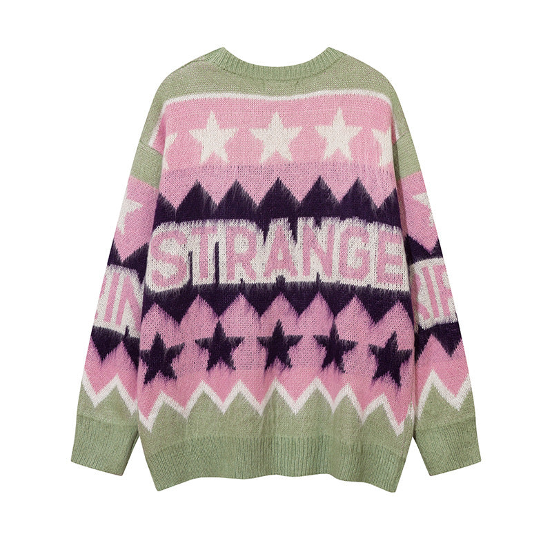 Women Sweater Vintage Star Jacquard Idle Style