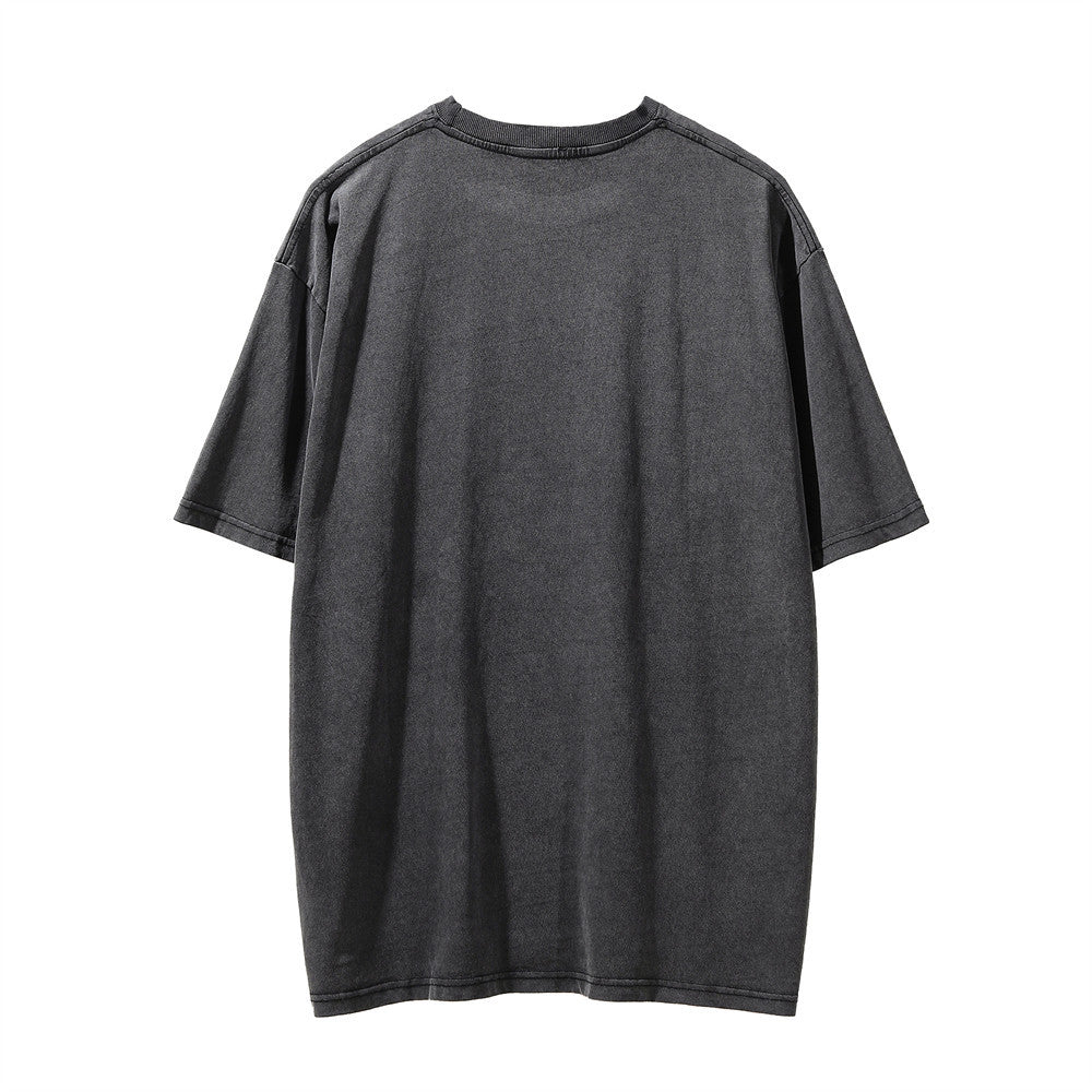 Men Vintage T-Shirt Short-Sleeved T-shirt Men's Ins Washed for Old Summer Casual