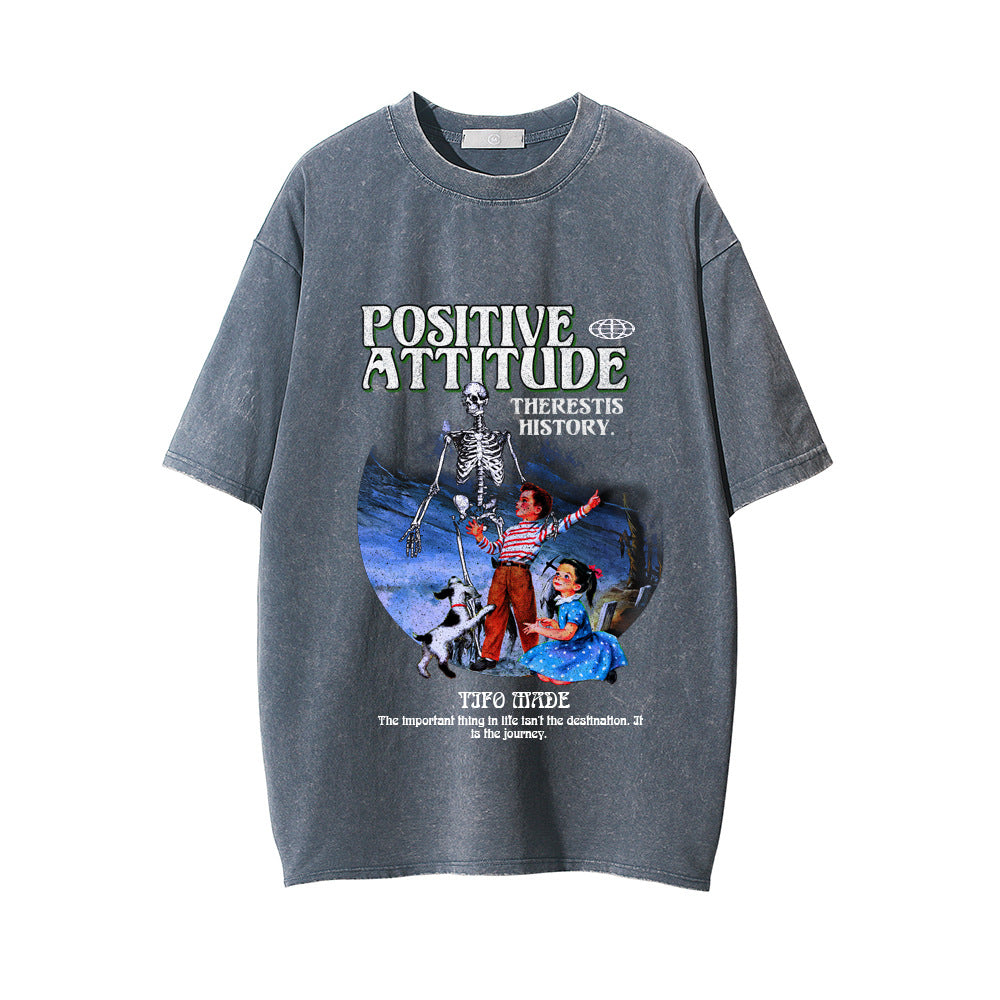 Men Vintage T-Shirt Printed Short-Sleeved T-shirt Men Distressed Loose T-shirt