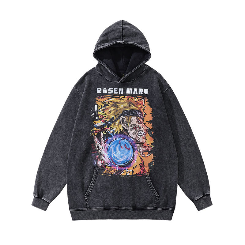 Men Hoodie Bear Printed Sports Hoodie Distressed Hooded Sweater