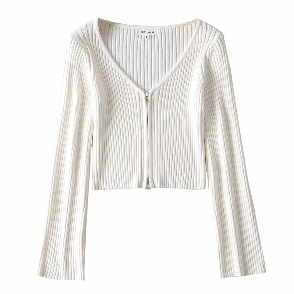Women Sweater Knit Wear Spring and Autumn Double Zipper Knitted Cardigan Jacket