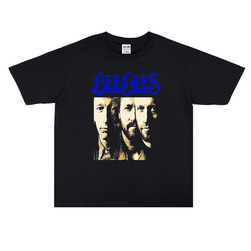 Rock Star T Shirt Bee Gees Beegis Bgs Band Washed Distressed T-shirt Short Sleeve Men and Women Loose Version