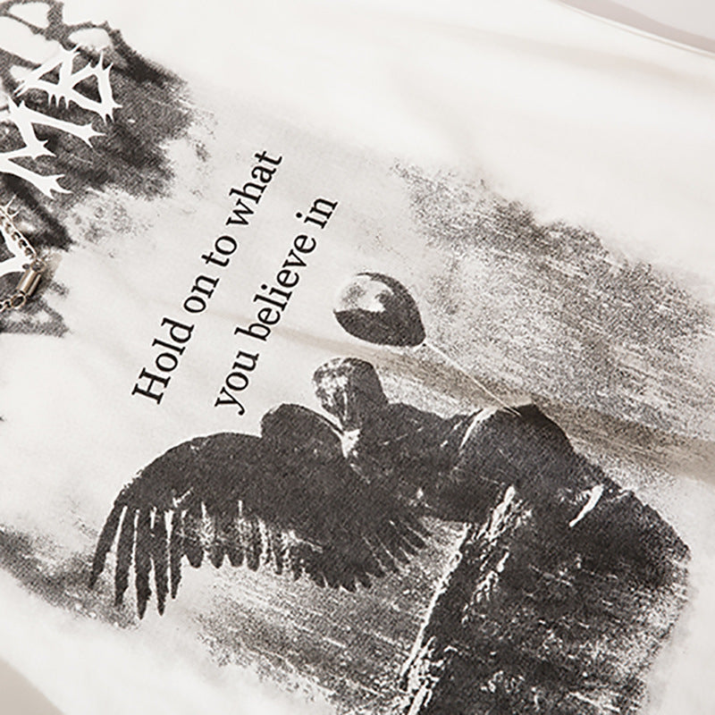 Men Long Sleeve T-Shirt Dark Angel Print Loose