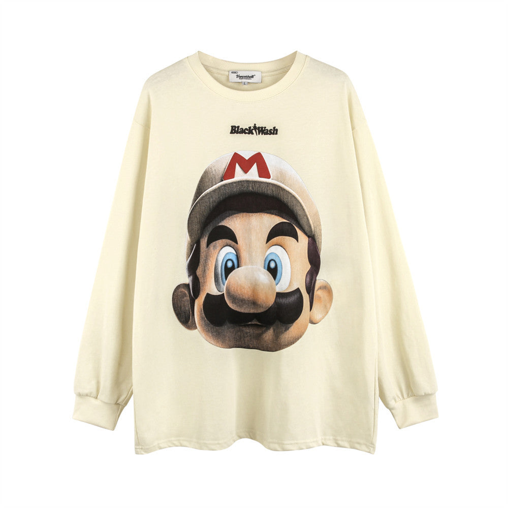 Men Long Sleeve T-Shirt Cartoon Super Mary Printed T-shirt