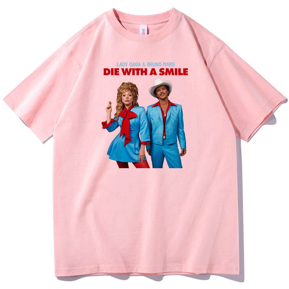 Lady Gaga Bruno Mars Die With A Smile T-shirt O-Neck Short