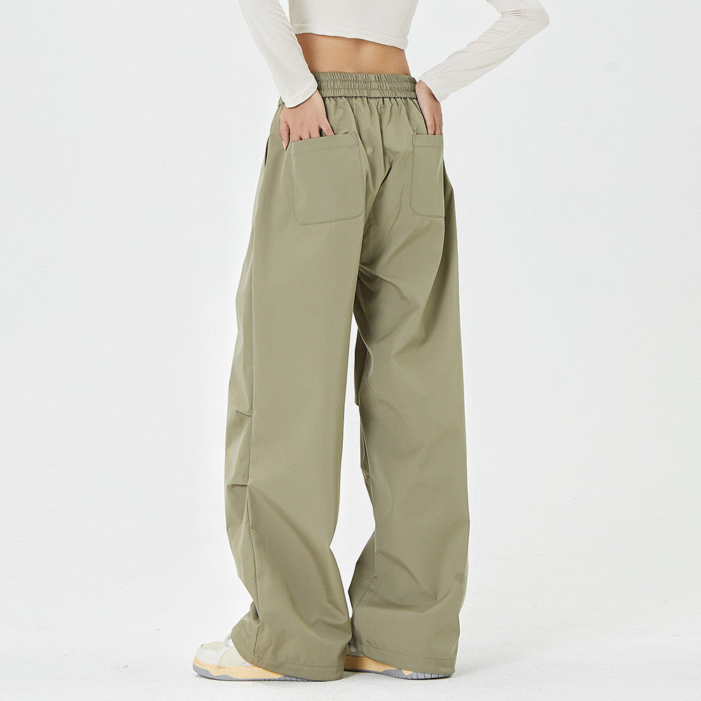 Men Sweatpants Loose Wide Leg Paratrooper Pants Pleated Elastic Waist Casual Straight-Leg Sports Trousers