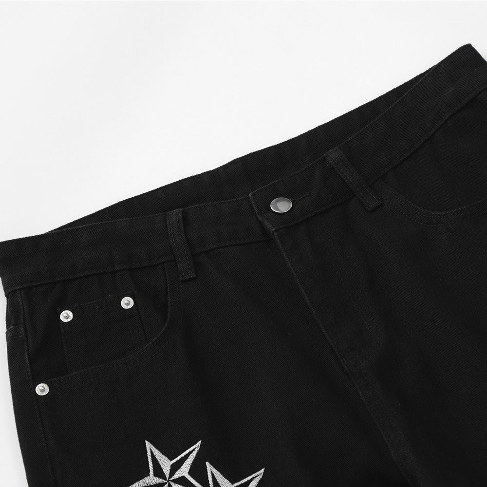 Men Jeans Five-Pointed Star Embroidery