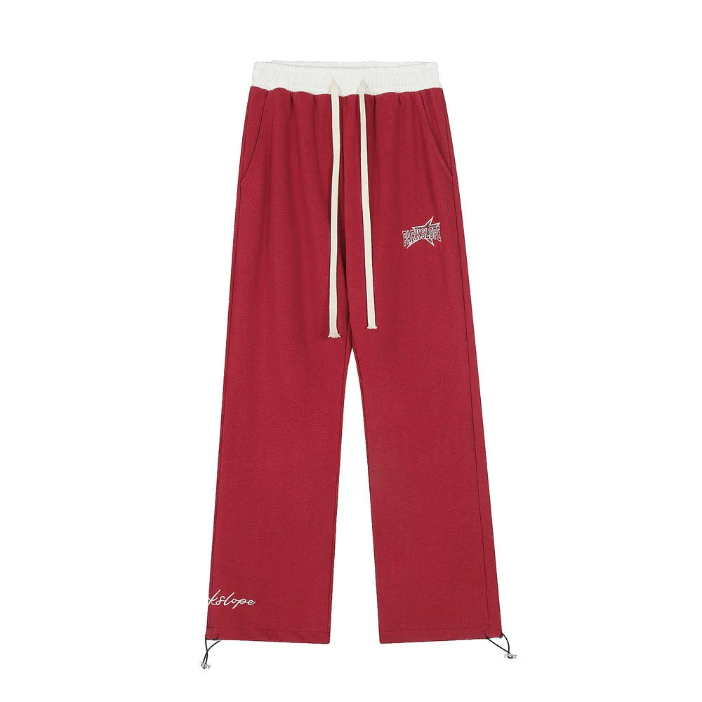 Men Sweatpants Stitching Straight Casual Pants Men's Letter Embroidered Trousers