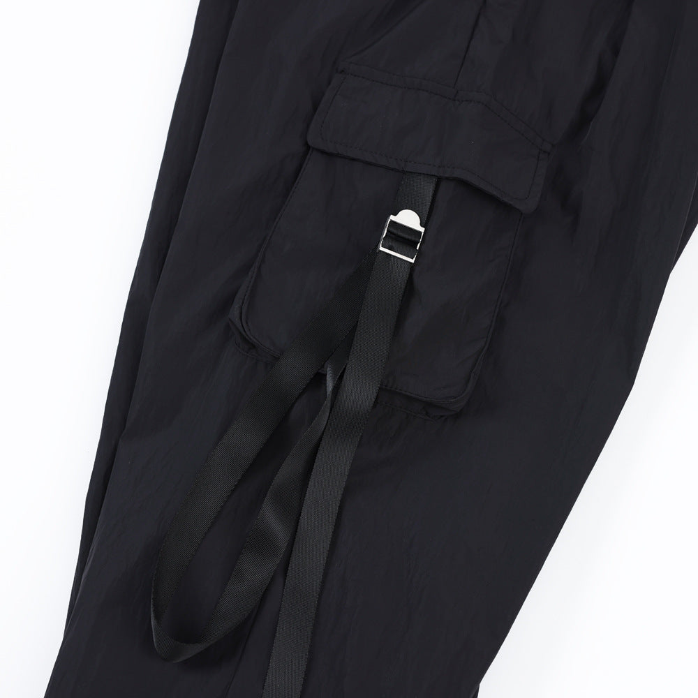 Men Sweatpants Loose Multi-Pocket Streamers Wide Leg Casual Trousers