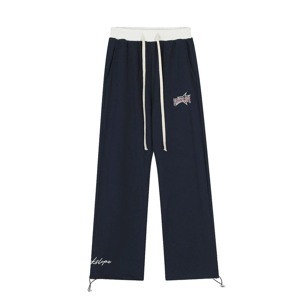 Men Sweatpants Stitching Straight Casual Pants Men's Letter Embroidered Trousers