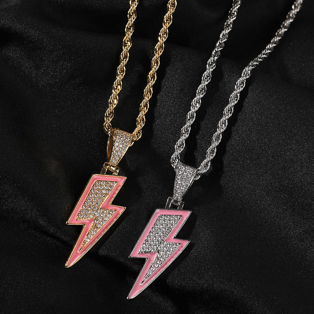 Jewelry Luminous Lightning Necklace Simple ins Wind Drip Oil Inlaid Zirconium Night light lightning Jesus Pieces
