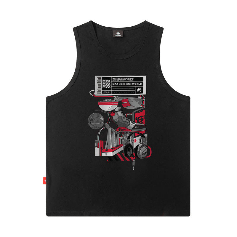 Men Vest Letter Print Vest Hip Hop Oversize Sleeveless T-shirt