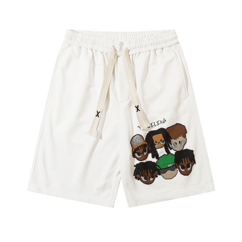 Men Shorts Cartoon Printed Summer Casual Elastic Waist Drawstring Sports