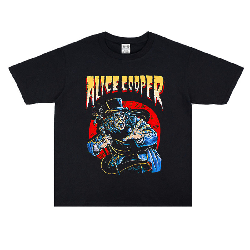 Rock Star T Shirt Alice Cooper Rock Band Printed T-shirt Short Sleeve Loose Cotton