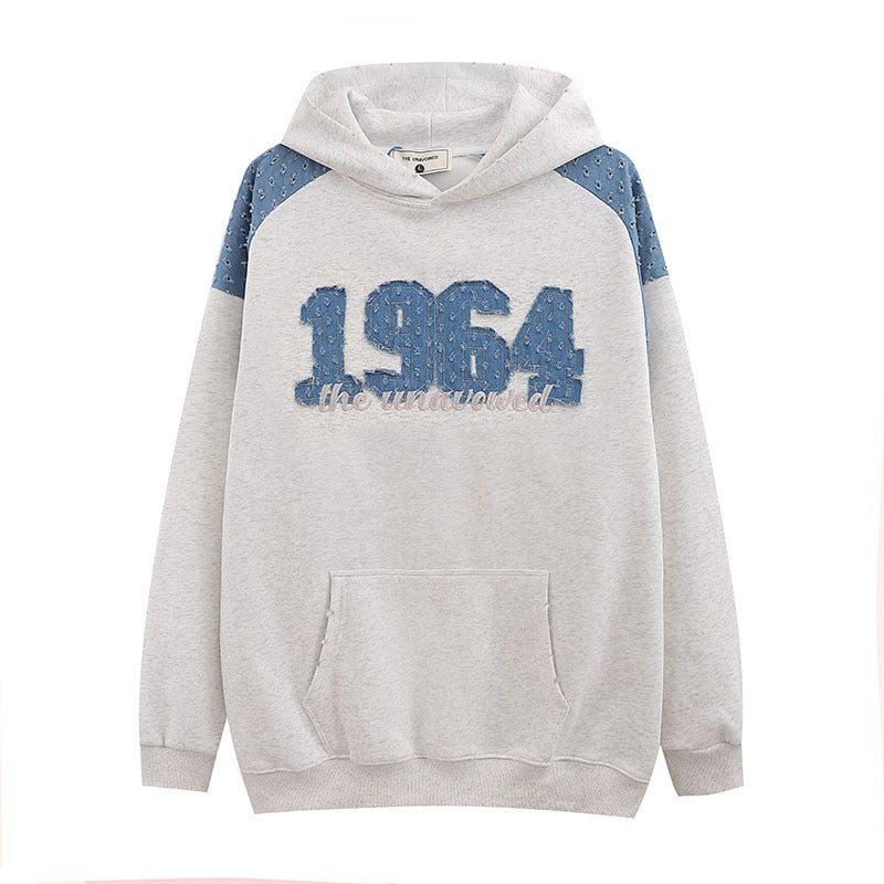 Men Hoodie Letter Embroidered Patch Couple Hooded Sweater Men's and Women's Hip Hop Hoodie
