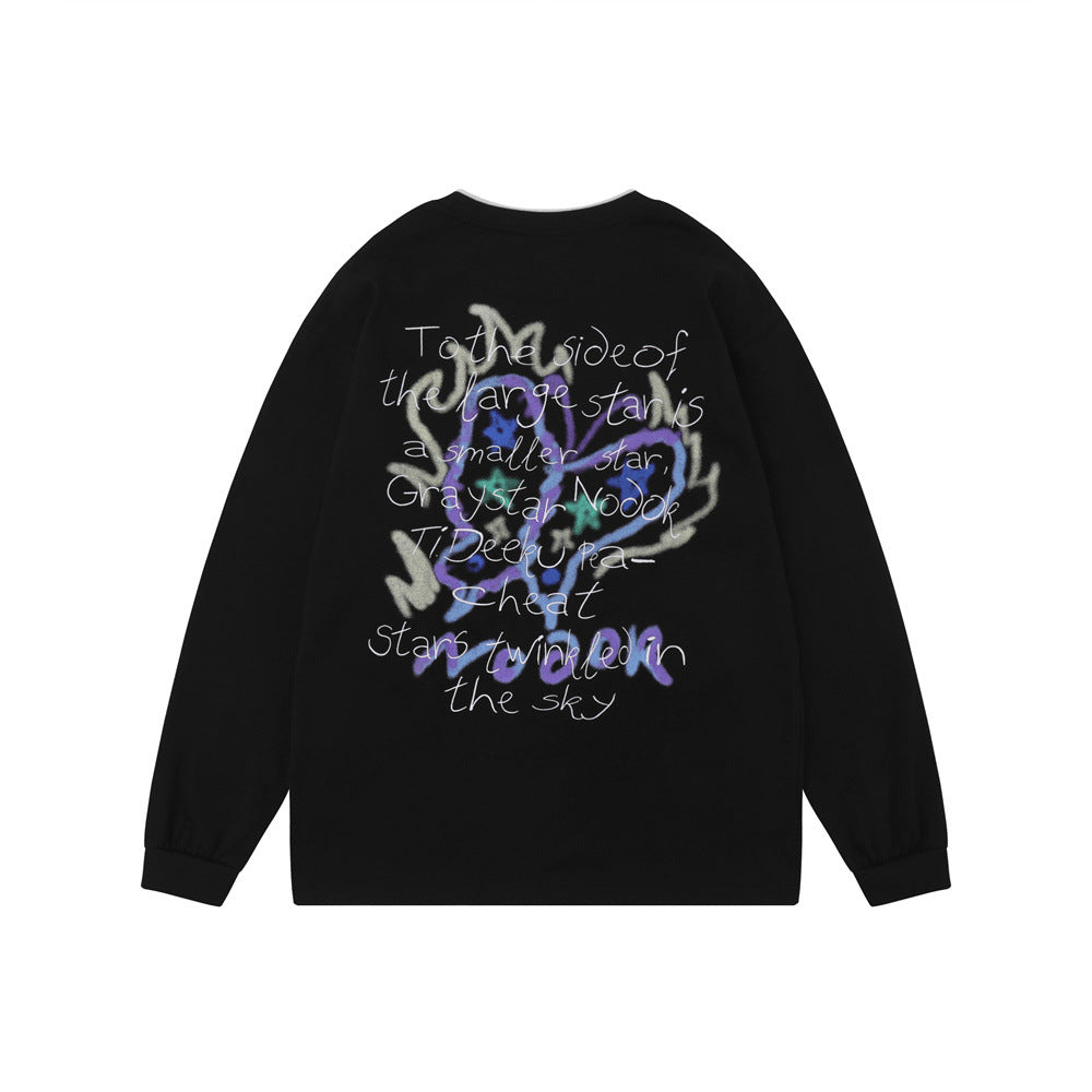 Men Long Sleeve T-Shirt Graffiti Butterfly Print Niche Cotton