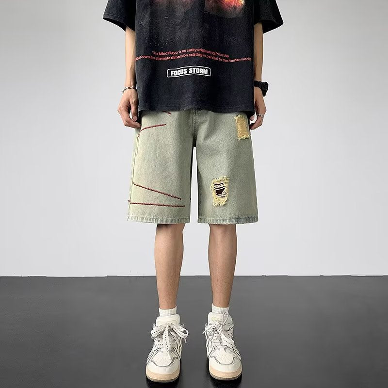 Men Jeans Ripped Denim Shorts Men's Summer Retro Casual Pants