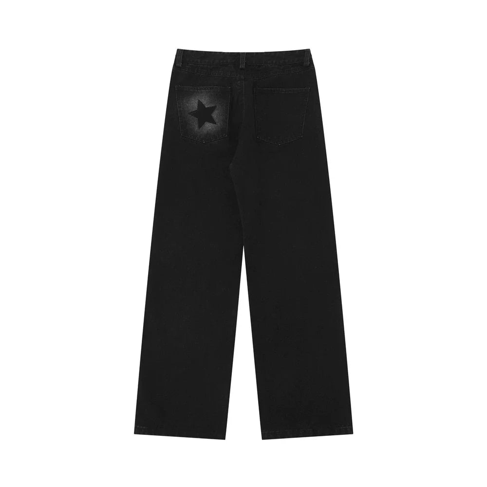 Women Pants Five-Pointed Star Printed Straight Jeans