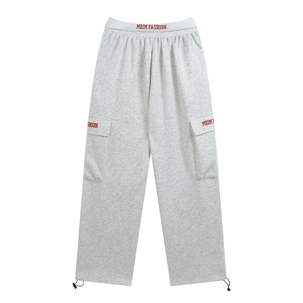 Men Sweatpants Pocket Cargo Pants Men Loose Leisure Sports Trousers Embroidery Letters Drawstring Jogger Pants