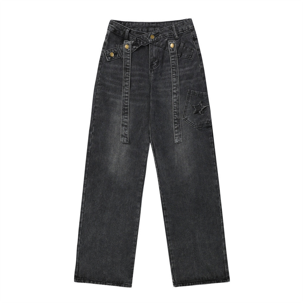 Women Pants Jeans Women's XINGX Embroidery Baggy Straight Trousers