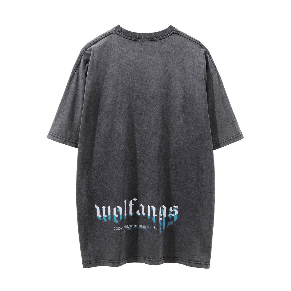 Men Vintage T-Shirt Printed Short-Sleeved T-shirt Men's Summer Distressed round Neck