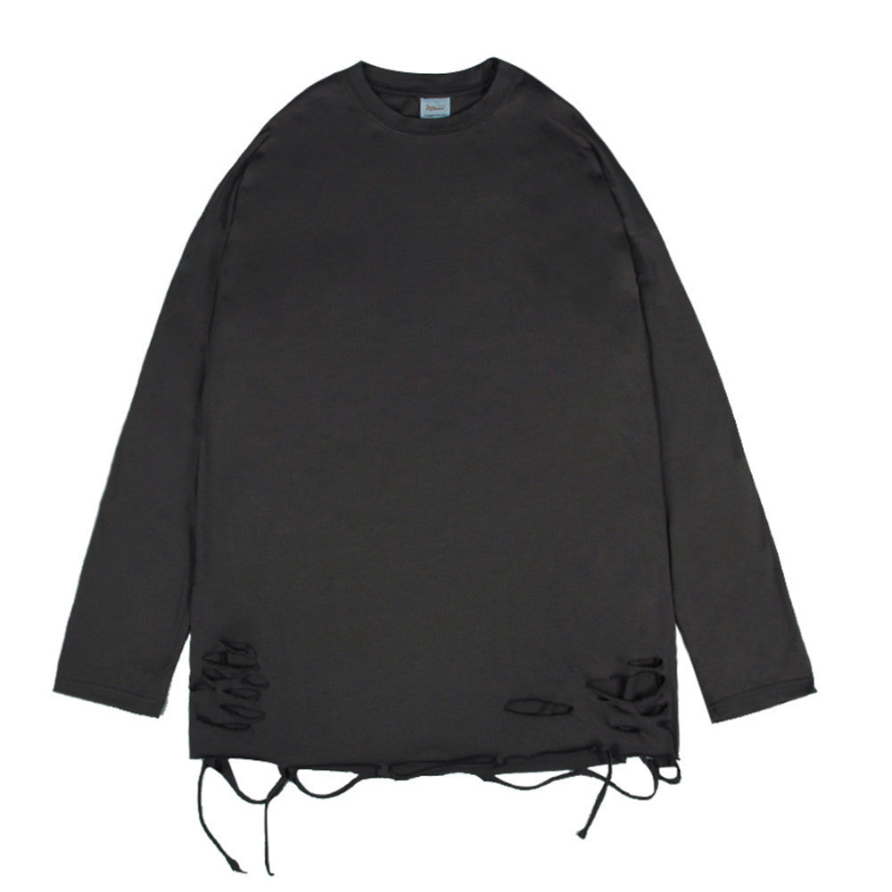 Men Long Sleeve T-Shirt Ripped T-shirt Trendy Loose