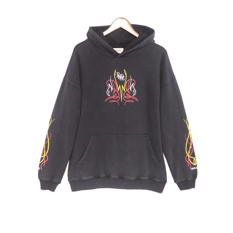 Rhude Hoodie Letter Design Washed Retro Hooded Sweater