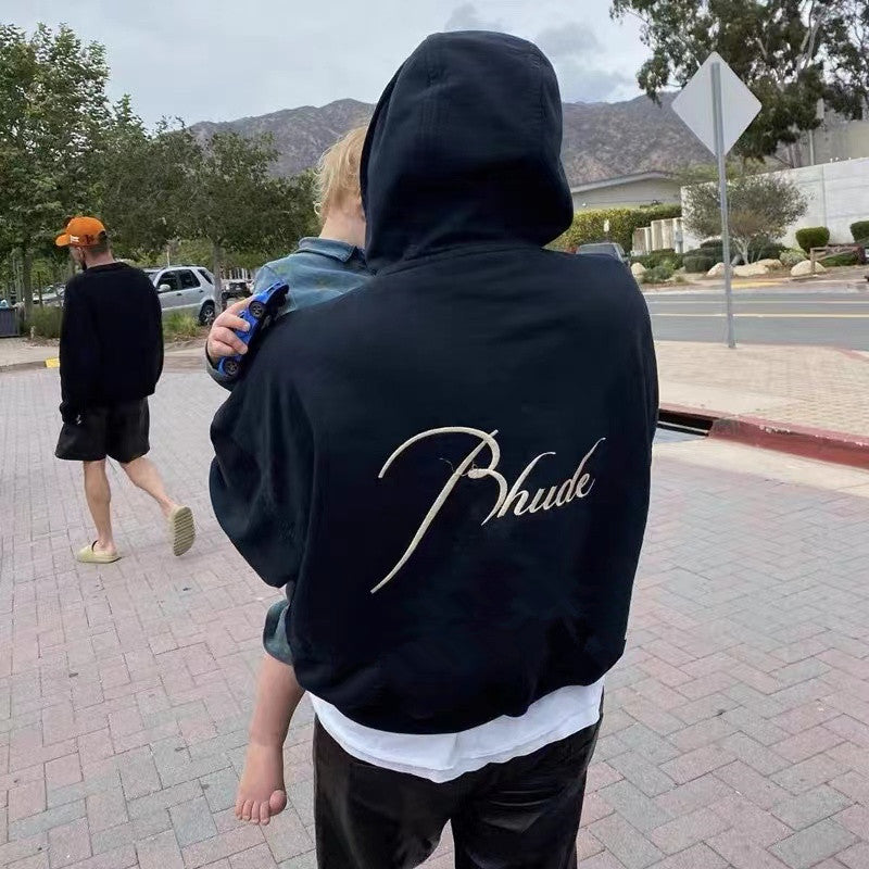 Rhude Hoodie Micro Label Letter Embroidered Fleece Hooded Sweater
