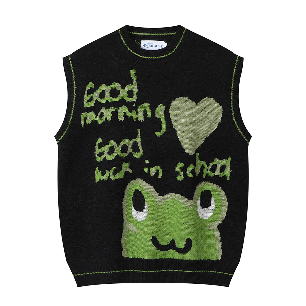 Men Sweater Cartoon Frog Jacquard Sweater