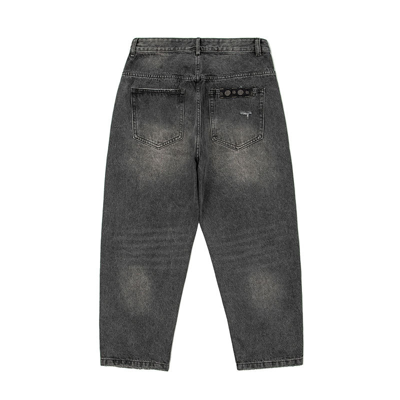 Men Jeans Black Jeans Retro Loose Straight-Leg Denim Trousers Men