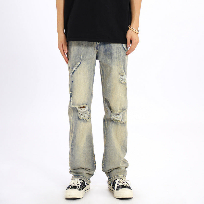 Men Jeans Ripped Jeans for Men and Women Loose Retro Straight-Leg Pants