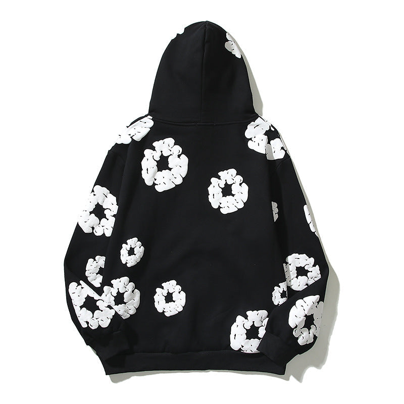 Kanye West Denim Tears Sunday Service Hoodie Autumn Winter Retro Three-Dimensional Foam Flower Print Embroidered Hoodie