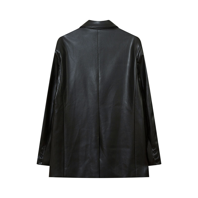 Women Jackets Patchwork PU Leather Jacket Oversize Blazer