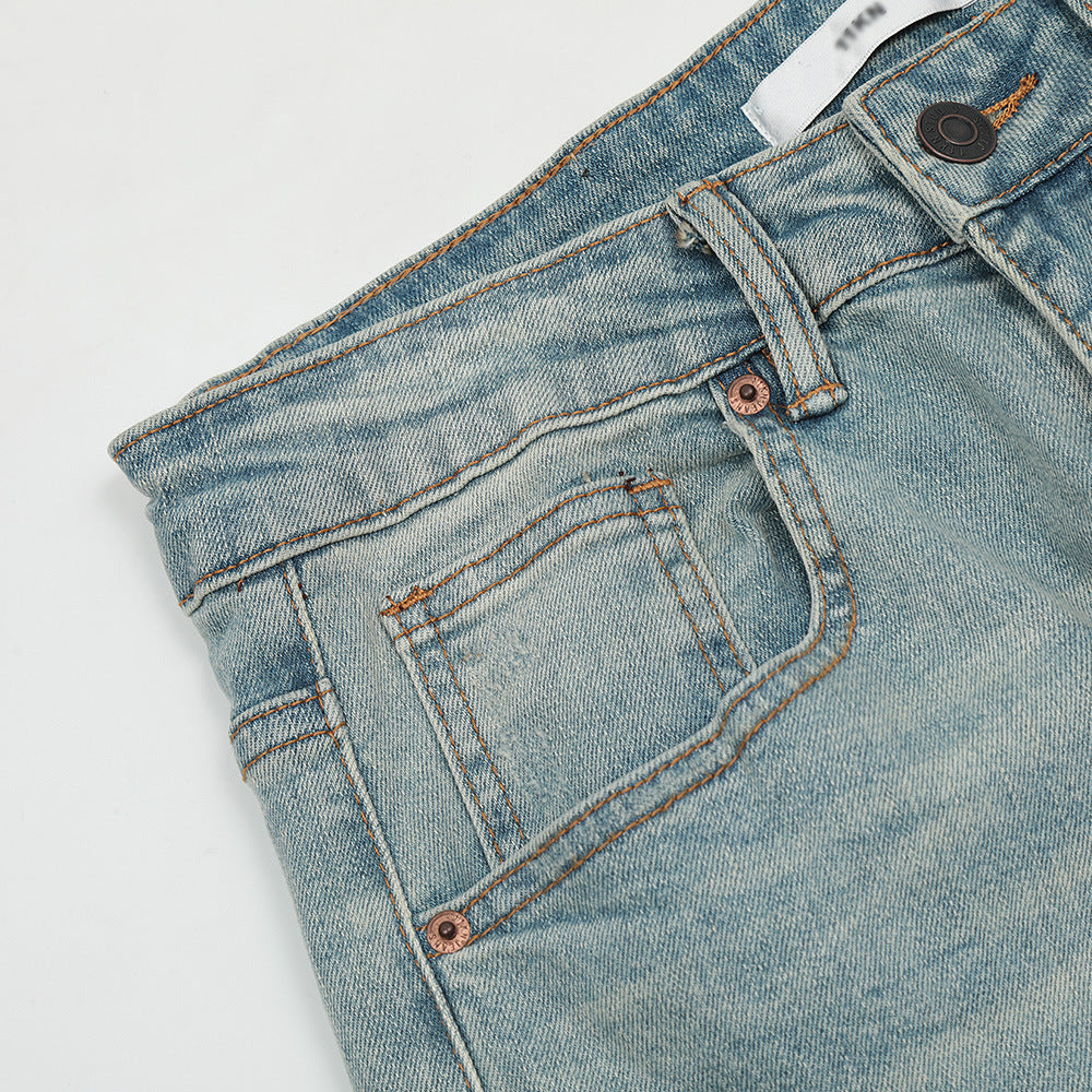 Men Jeans Loose Casual Hand Frayed Distressed