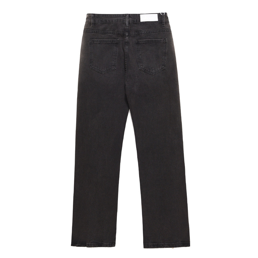 Men Jeans Loose Zip Straight Wide Leg