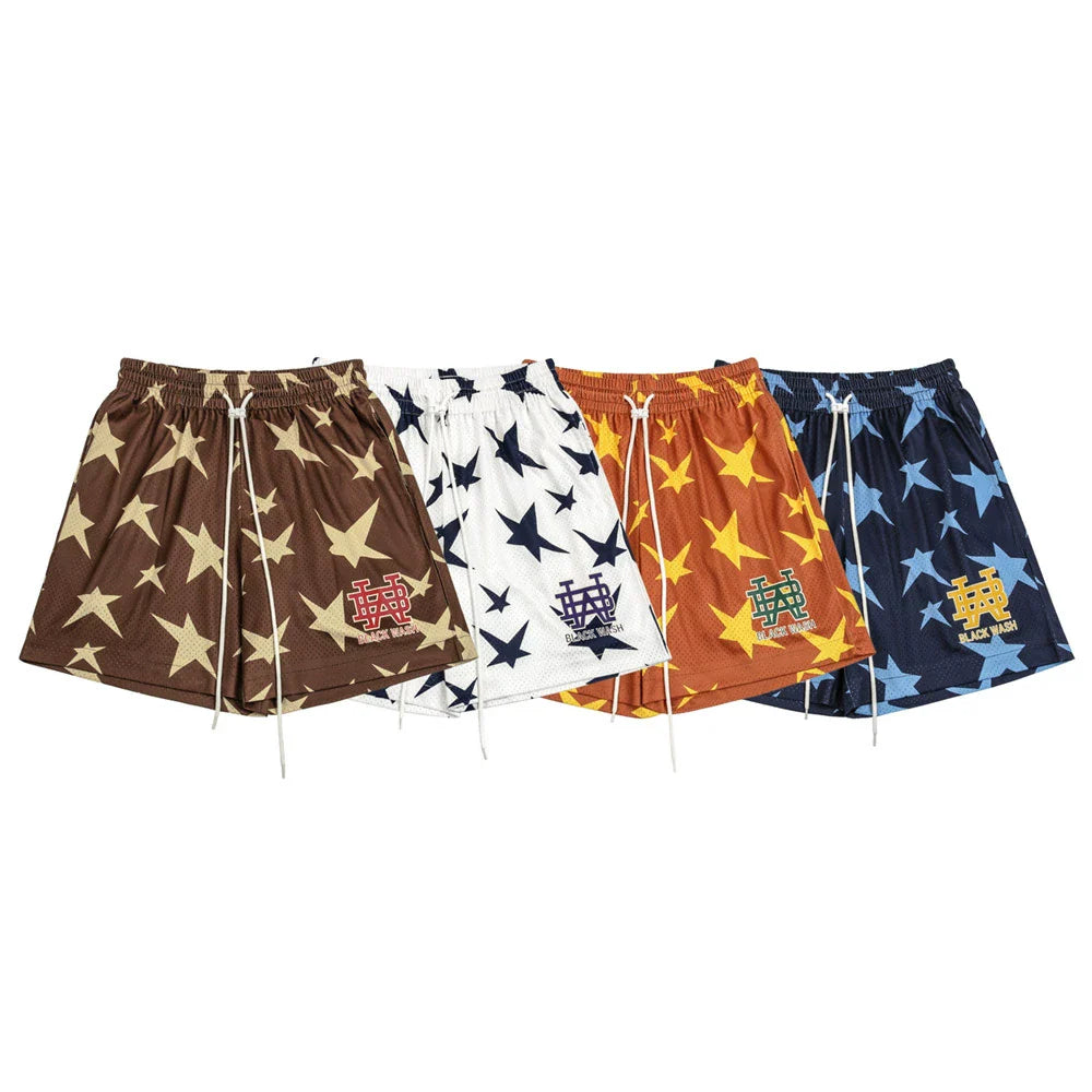 Men Shorts Five-Pointed Star Summer Thin Breathable Quick-Drying Sports Mesh