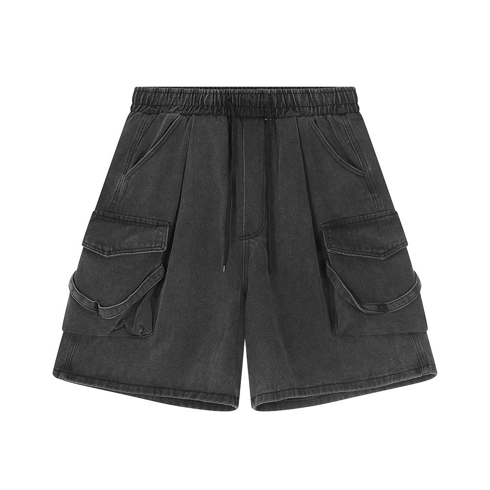 Men Shorts Vintage Denim Shorts Distressed Multi-Pocket