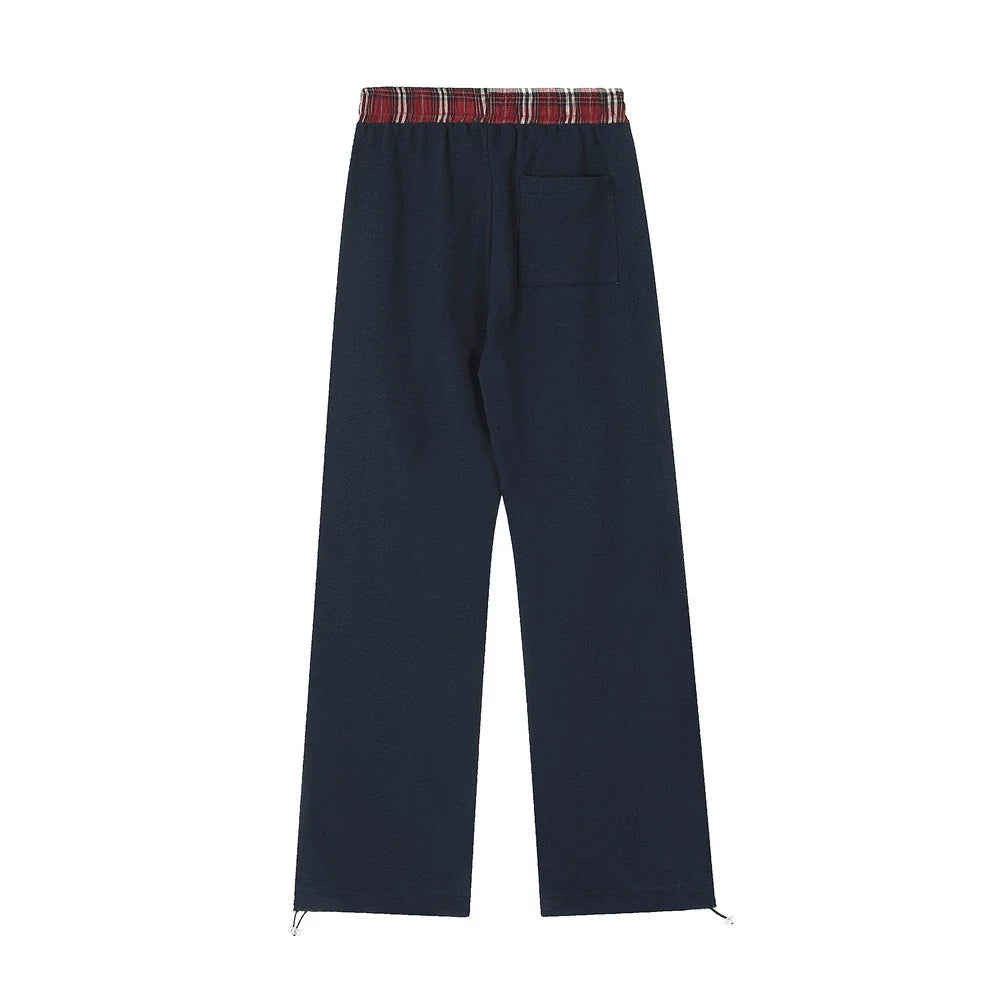 Men Sweatpants Straight Casual Pants Stitching Loose Long Sports Pants Elastic Waist Sports Drawstring Ankle Banded Pants