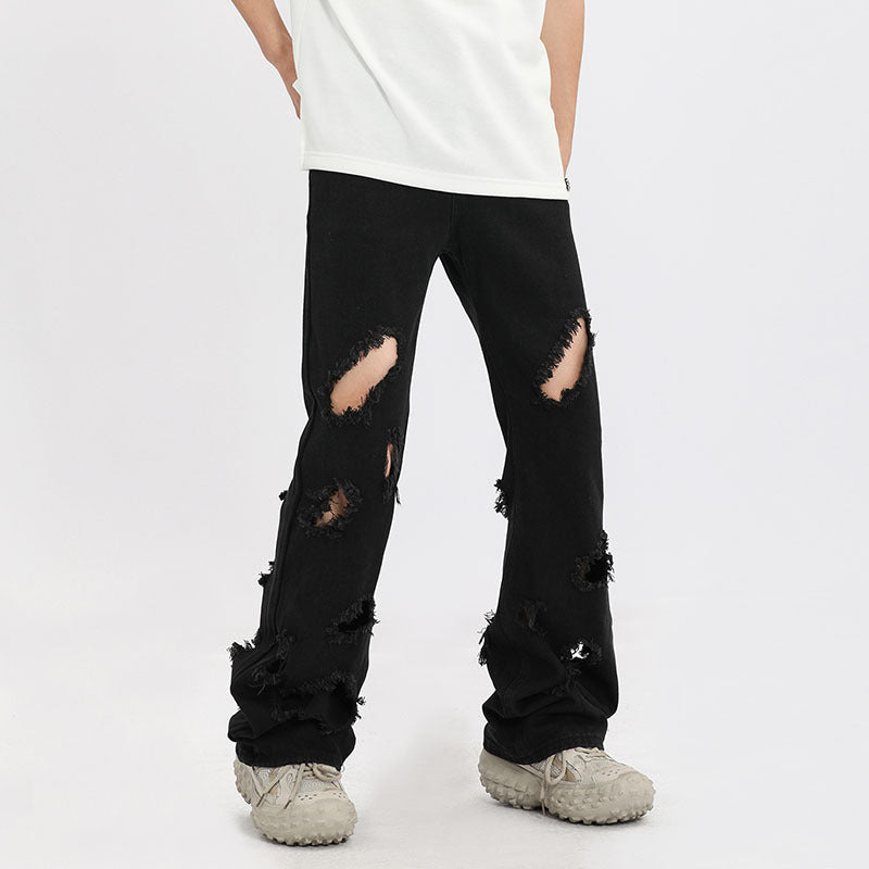 Men Jeans Ripped Straight Jeans Vintage Loose Denim Trousers