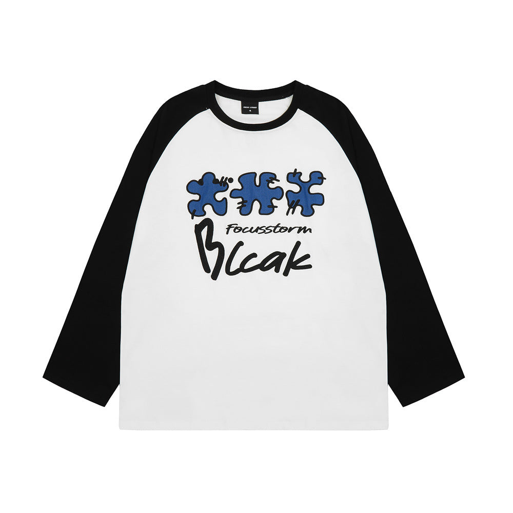Men Long Sleeve T-Shirt Heavy Pure Cotton Embroidery Plug Bottoming Shirt