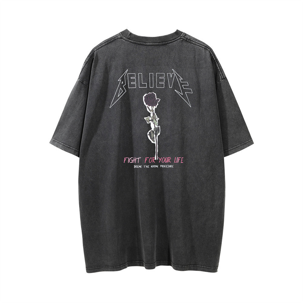Men Vintage T-Shirt T-shirt Men's Loose Distressed Wash Crew Neck T-shirt Casual