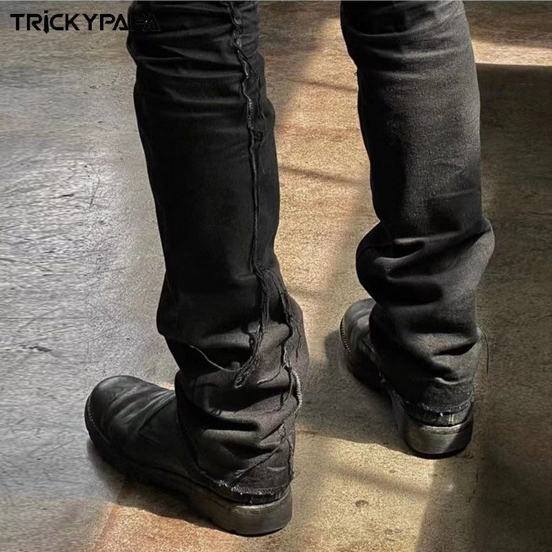 Men Jeans Solid Color Slim Stretch Jeans Straight-Leg Trousers