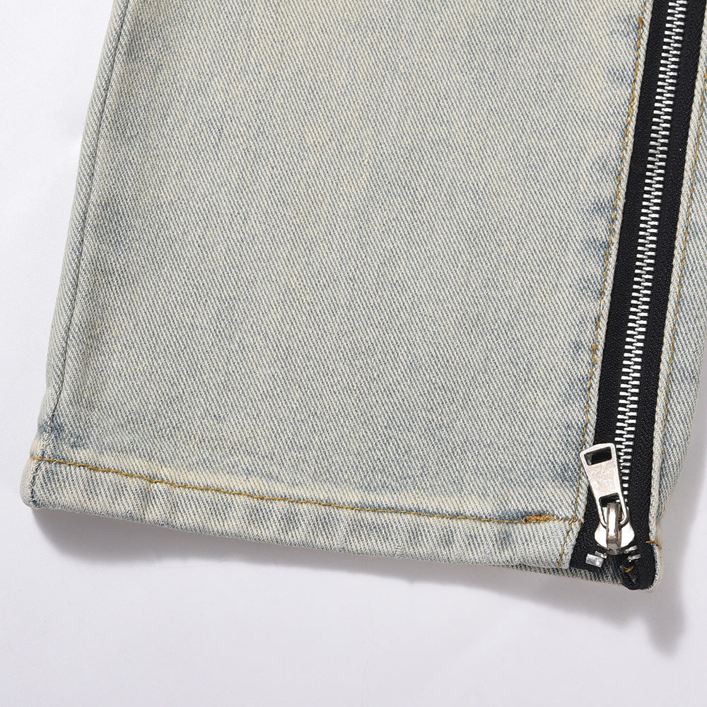 Men Jeans Zipper Loose Cool Casual Distressed