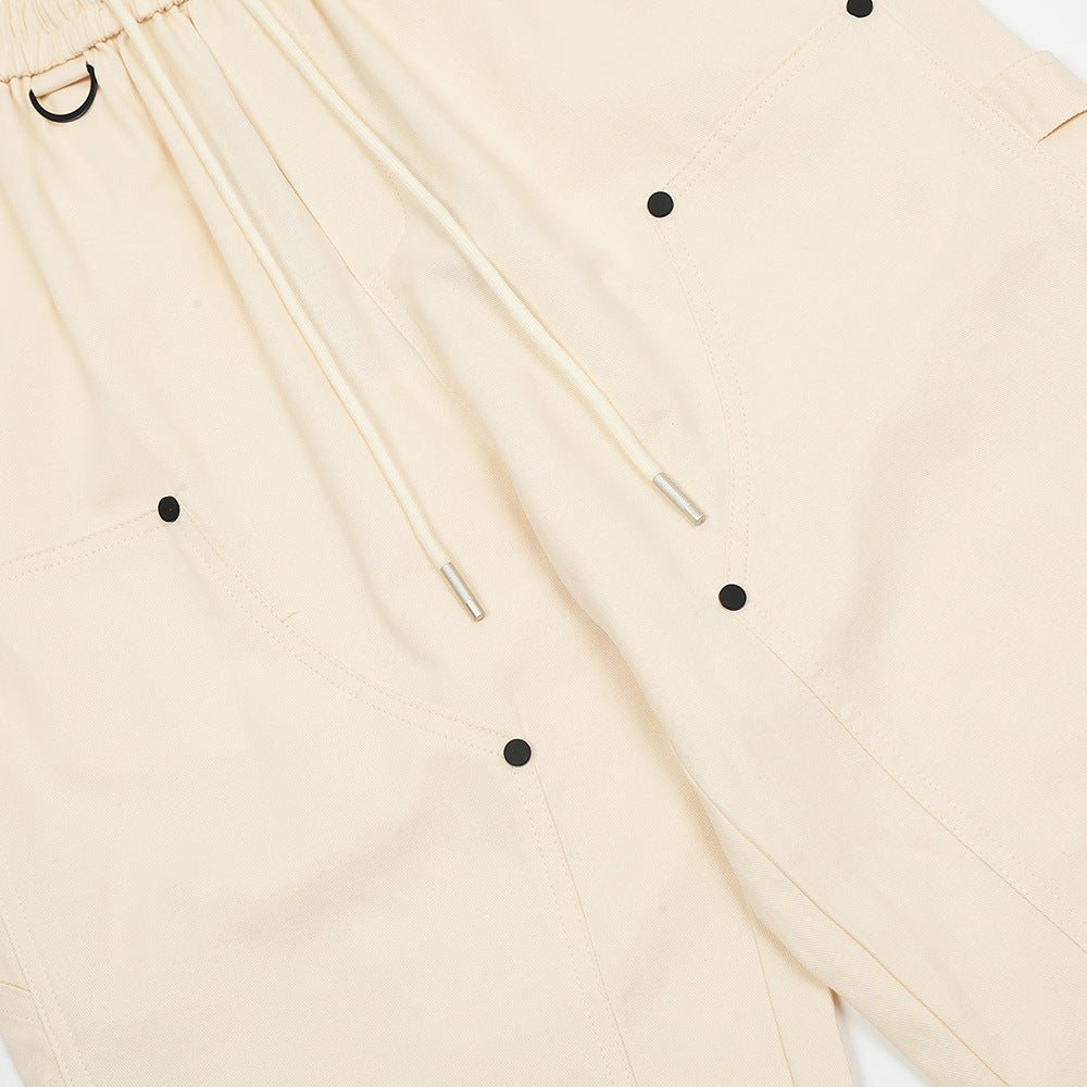 Men Sweatpants Wide-Leg Overalls Men's Solid Color Stitching Rivet Decorative Straight Casual Trousers