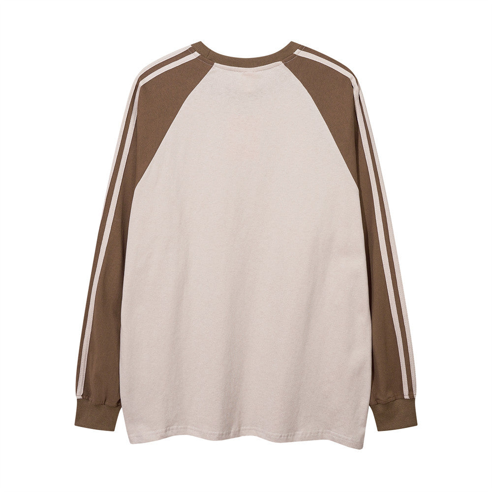 Men Long Sleeve T-shirt Retro Patchwork Trendy Loose Letter Printing